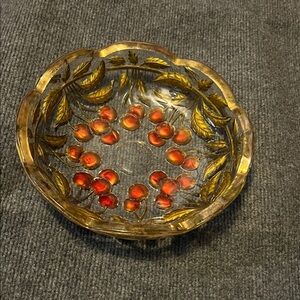 Antique Goofus Glass Integlio Cherry Serving Bowl 10"